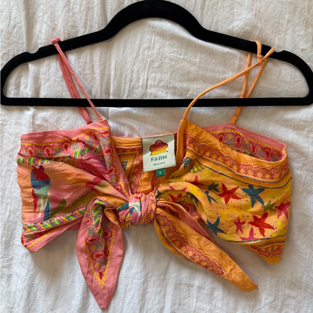 FARM Rio Pink and Orange Parrot Tie-Front Top